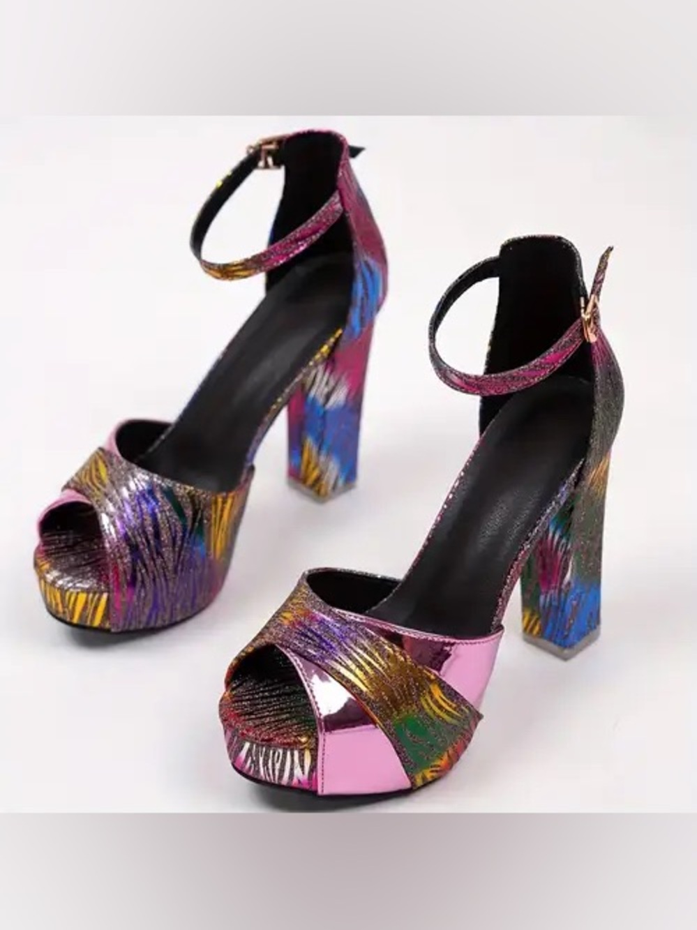 Multicolor Metallic Ankle-Strap Women's Heels size 40/9